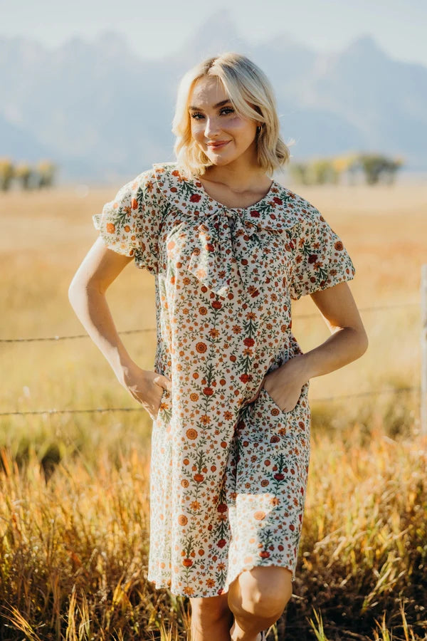 SABLE PRINTED SS DRESS - MARIGOLD