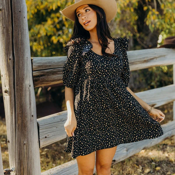 *PRE ORDER* SAMMIE PRINTED DRESS - SADDLE BLOSSOM