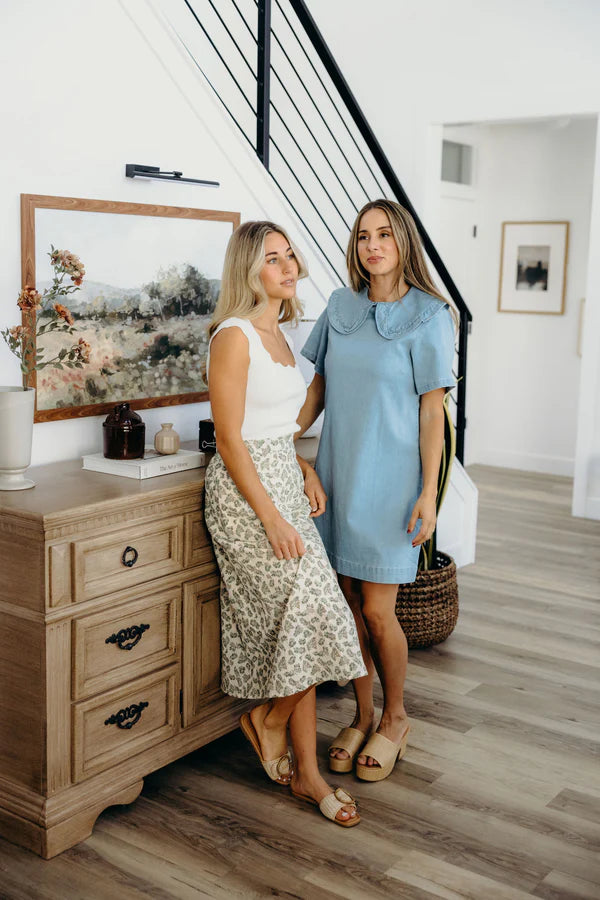 THE MIDI SLIP SKIRT - OLIVE LEAF BRANCHES