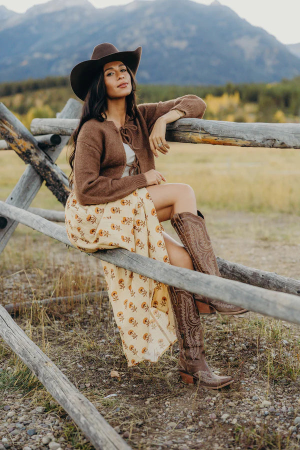 BOW FRONT CARDIGAN - FAWN