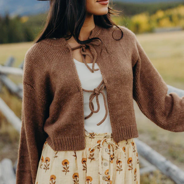 BOW FRONT CARDIGAN - FAWN