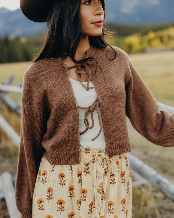 BOW FRONT CARDIGAN - FAWN