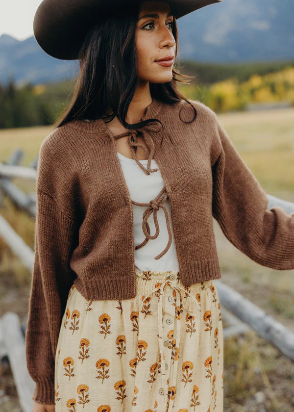 BOW FRONT CARDIGAN - FAWN