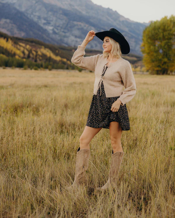 BOW FRONT CROP CARDIGAN - VANILLA CUSTARD