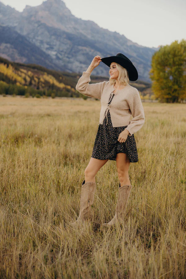 BOW FRONT CROP CARDIGAN - VANILLA CUSTARD