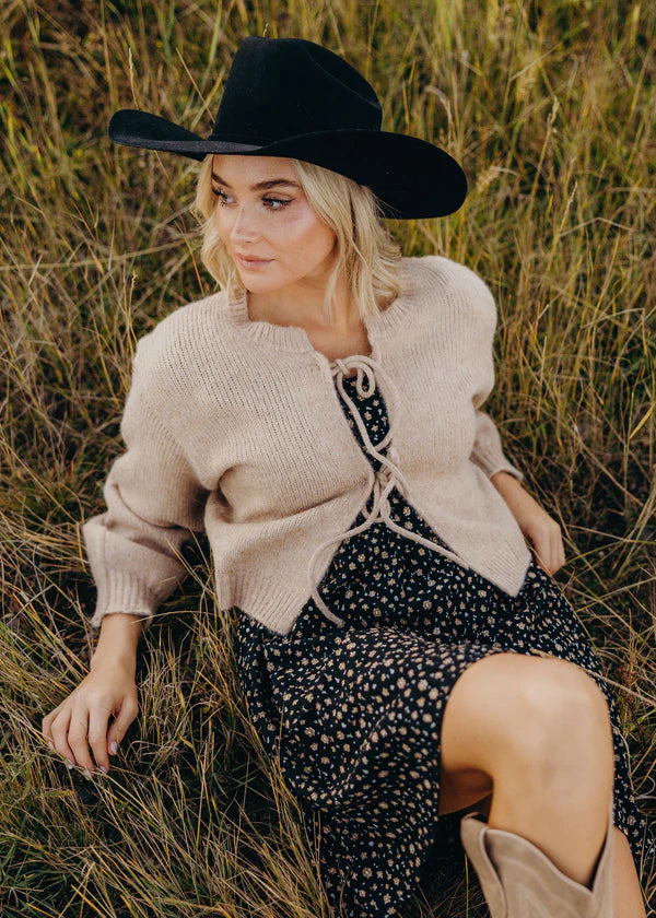 BOW FRONT CROP CARDIGAN - VANILLA CUSTARD