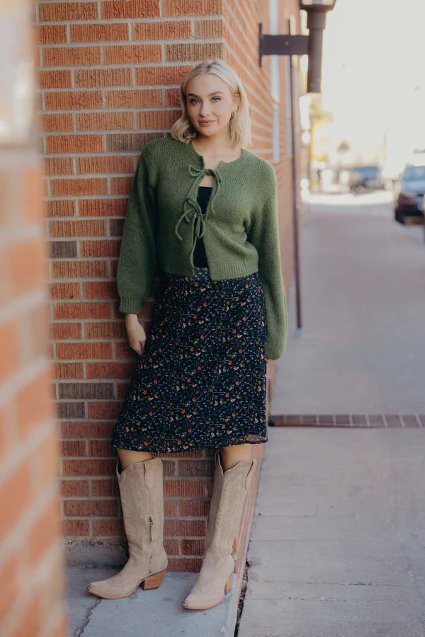 BOW FRONT CARDIGAN - CACTUS