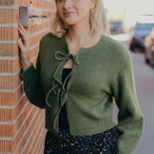 BOW FRONT CARDIGAN - CACTUS