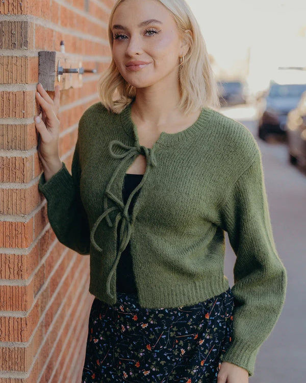 BOW FRONT CARDIGAN - CACTUS