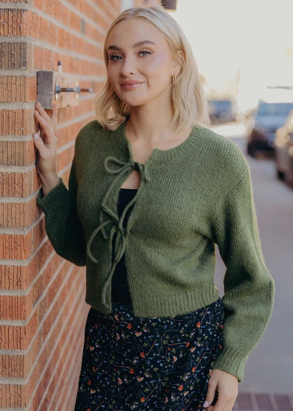 BOW FRONT CARDIGAN - CACTUS