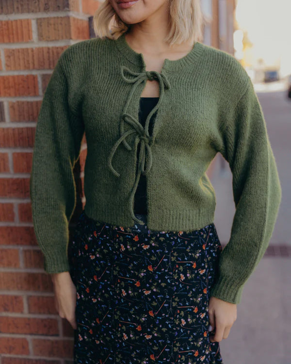BOW FRONT CARDIGAN - CACTUS