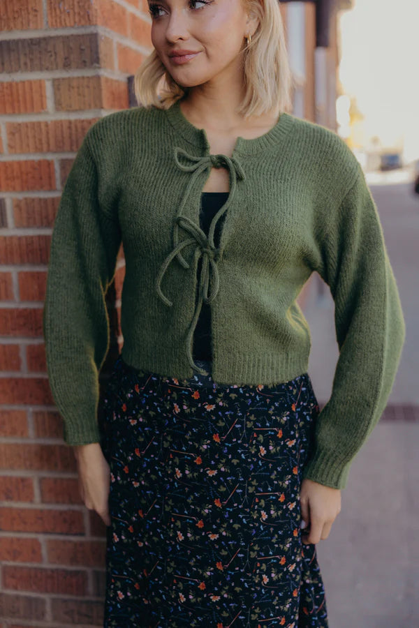 BOW FRONT CARDIGAN - CACTUS
