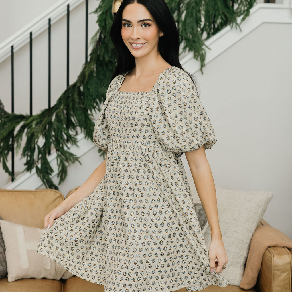 TATUM PRINTED DRESS - COWGIRL BLUE
