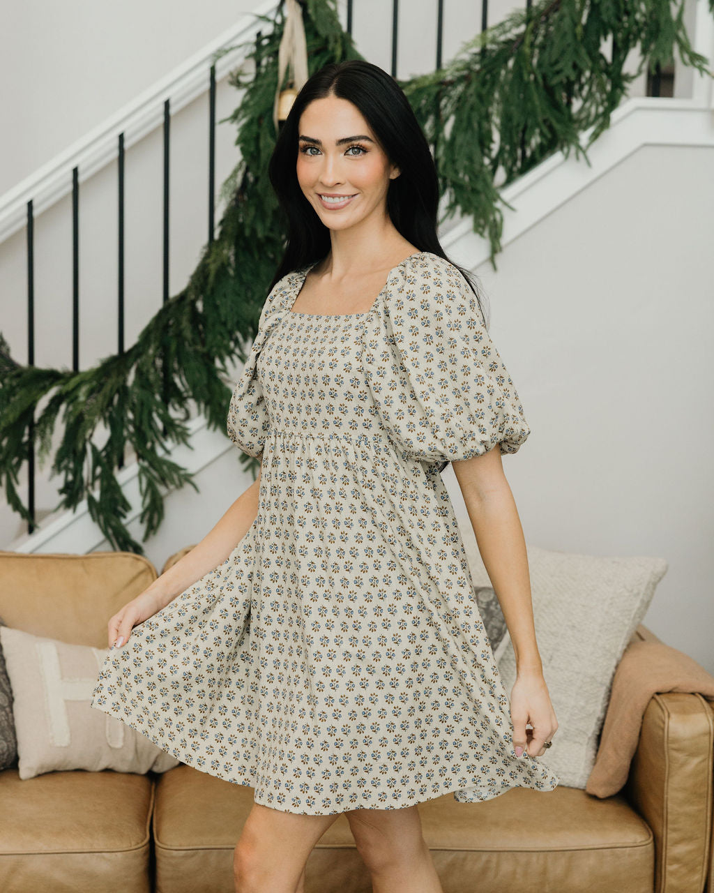 TATUM PRINTED DRESS - COWGIRL BLUE