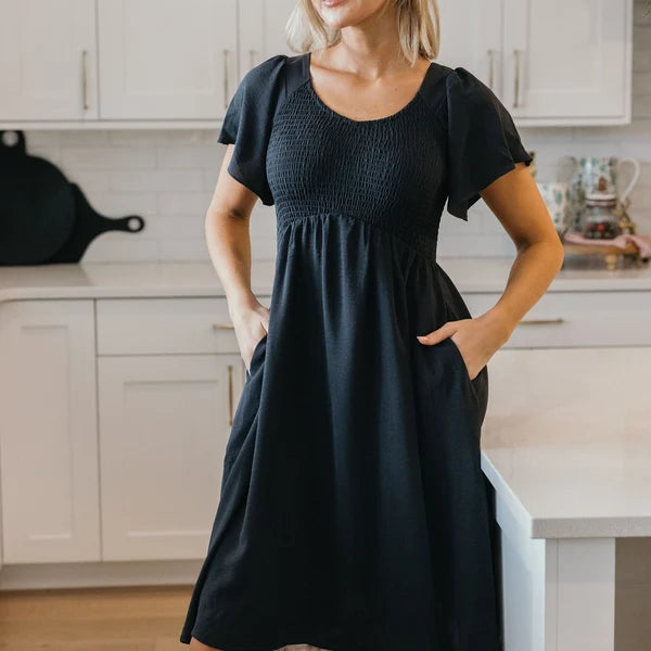 THE LIV KNEE LENGTH DRESS - SMOKY BLUE