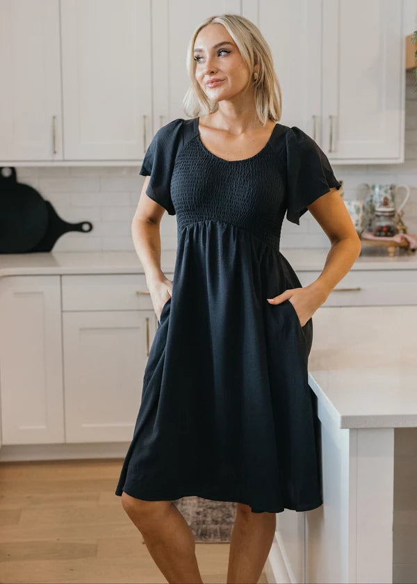 THE LIV KNEE LENGTH DRESS - SMOKY BLUE