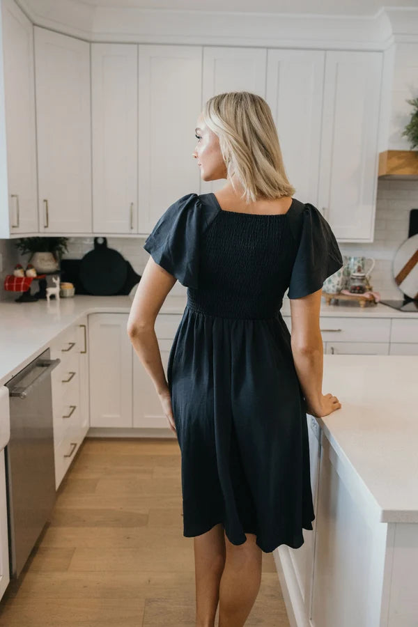 THE LIV KNEE LENGTH DRESS - SMOKY BLUE