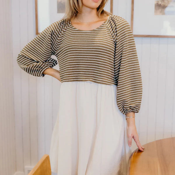 THE DAWN DRESS - OLIVE STRIPED