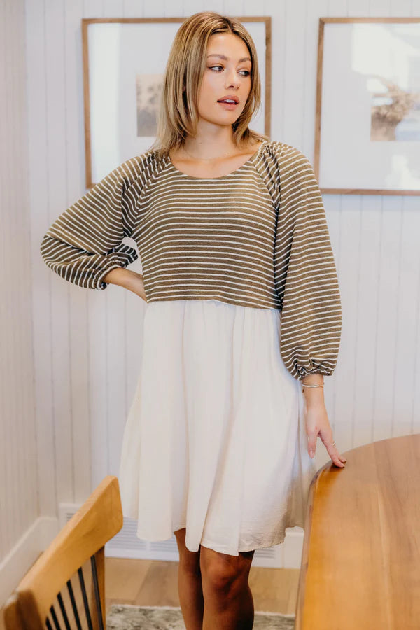 THE DAWN DRESS - OLIVE STRIPED