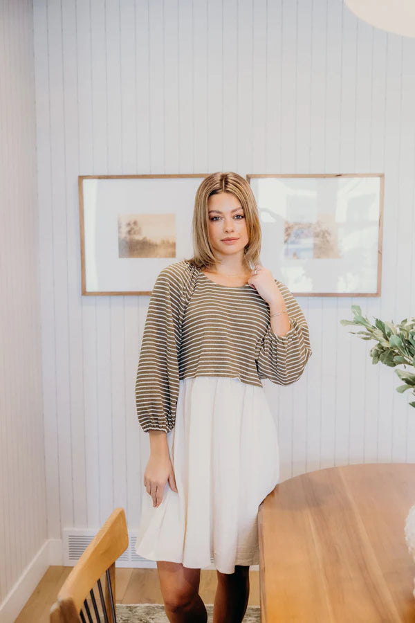 THE DAWN DRESS - OLIVE STRIPED