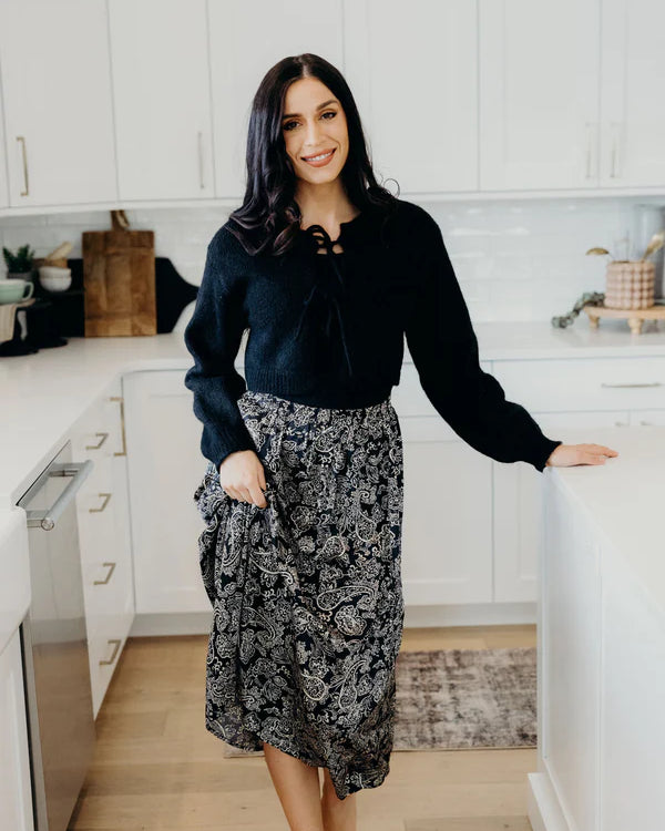 BOW FRONT CARDIGAN - BLACK