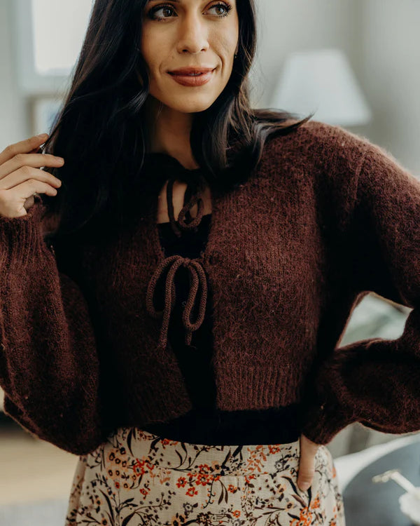 BOW FRONT CARDIGAN - FOXY BROWN