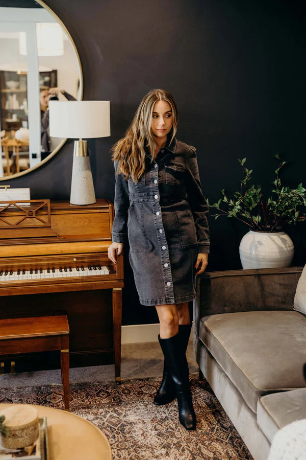 THE MAE DENIM DRESS - BLACK WASH