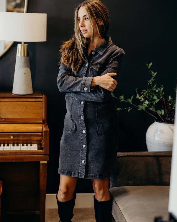 THE MAE DENIM DRESS - BLACK WASH