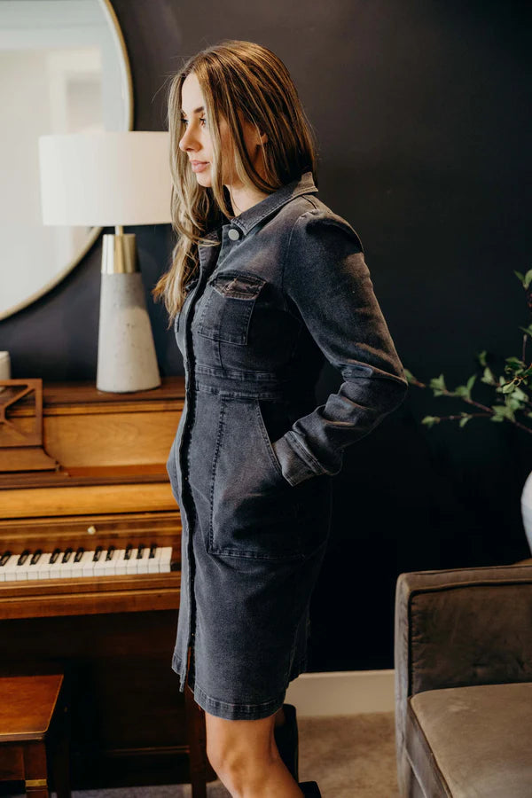THE MAE DENIM DRESS - BLACK WASH
