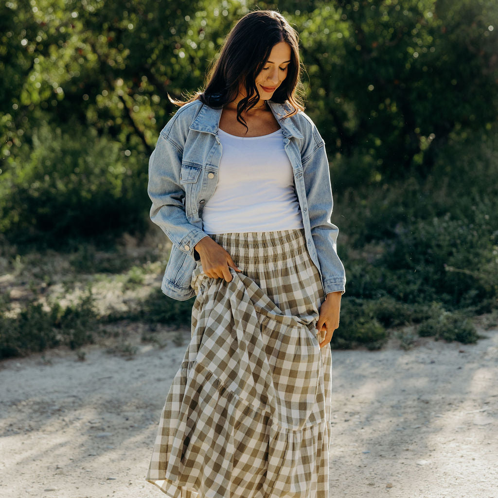 TIERED MAXI SKIRT - WILLOW CHECK