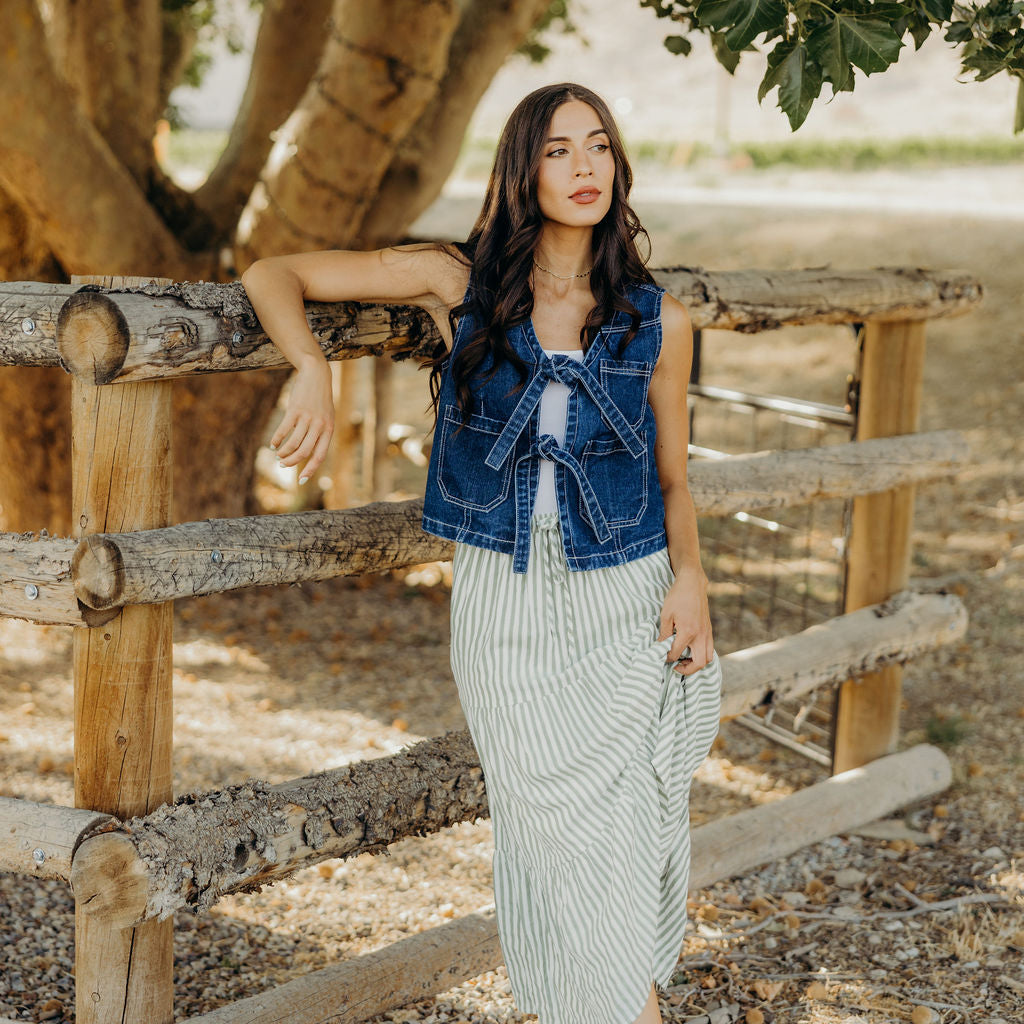 TIERED MAXI SKIRT - GREEN RIBBON