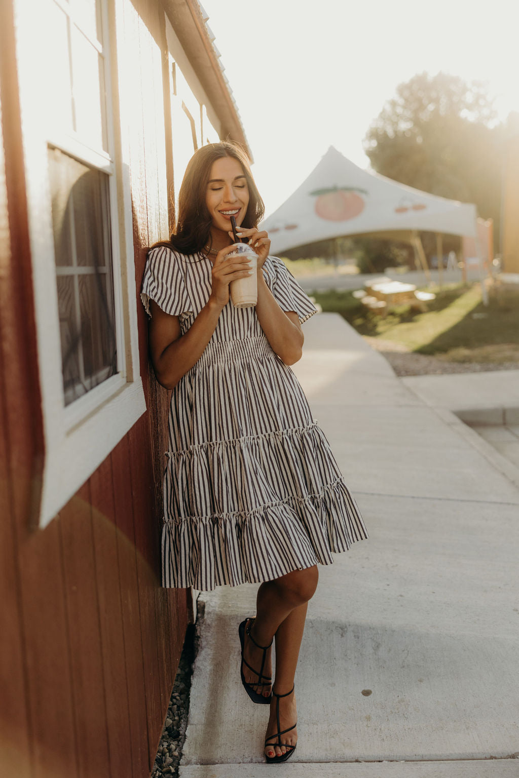THE JEMMA STRIPED DRESS - CHARCOAL