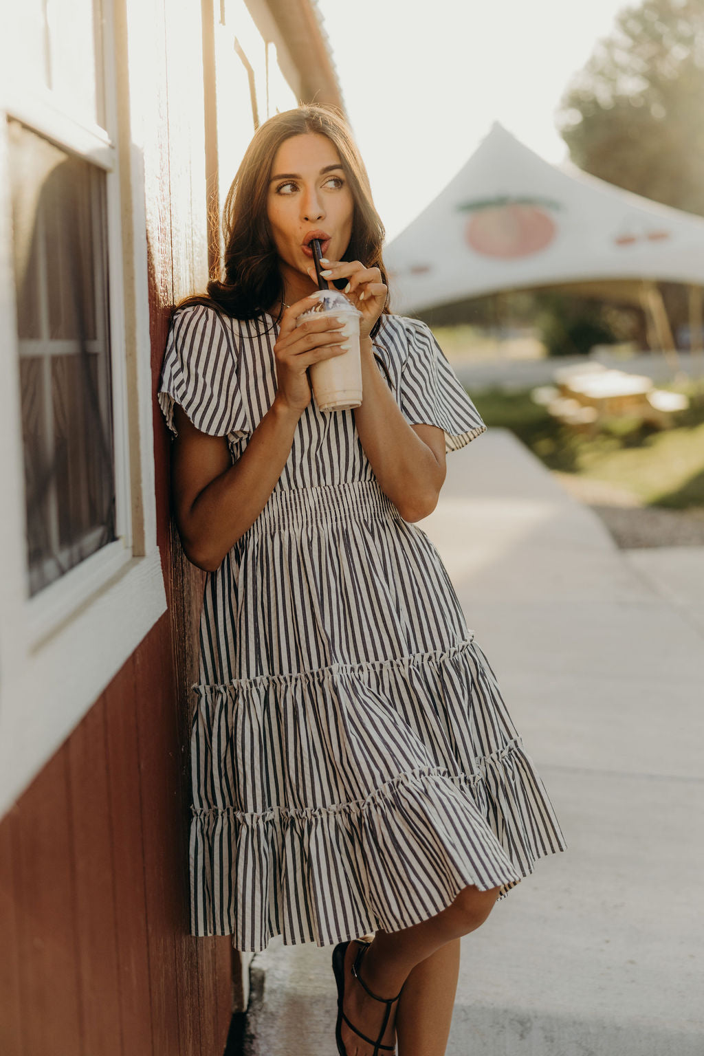 THE JEMMA STRIPED DRESS - CHARCOAL