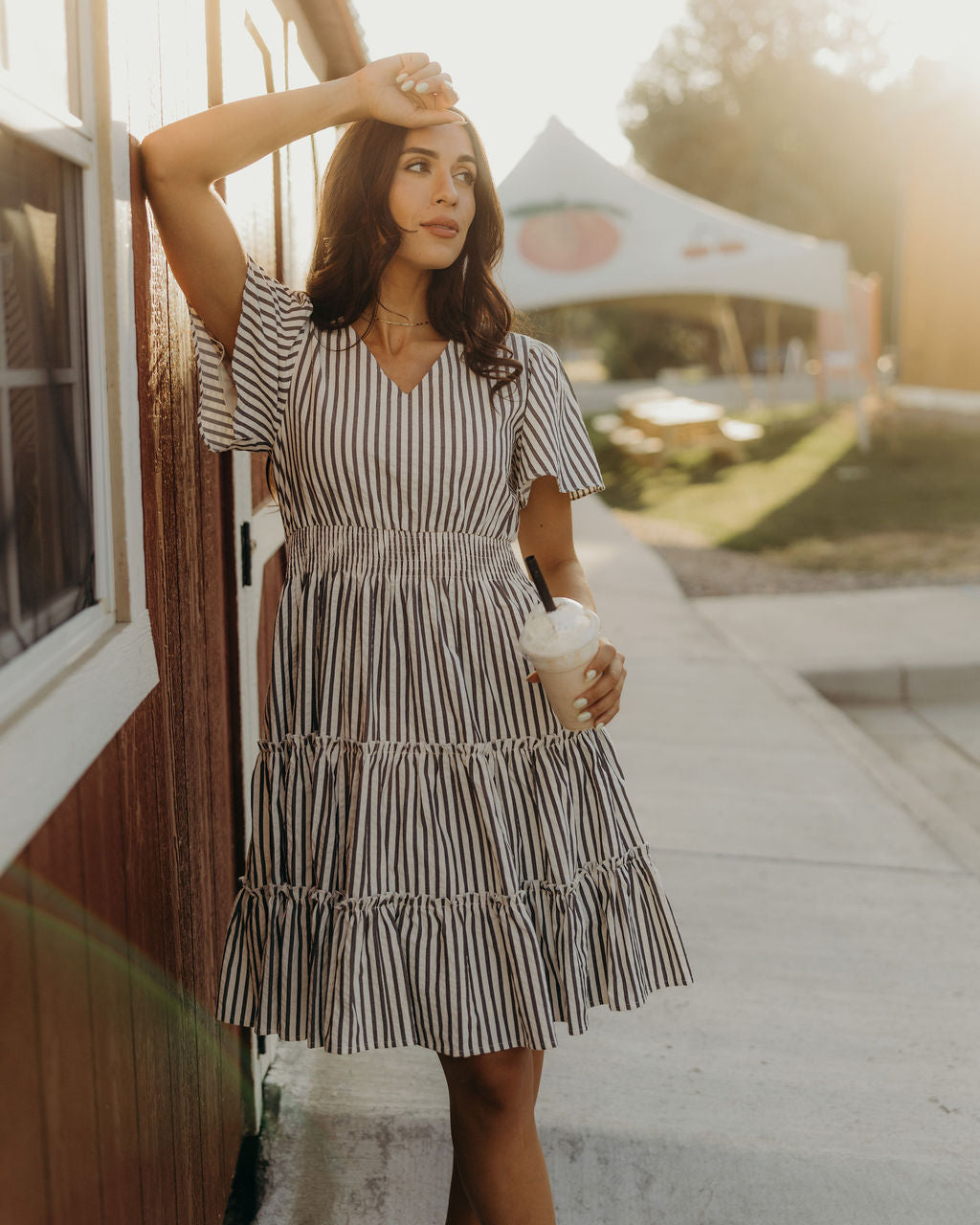 THE JEMMA STRIPED DRESS - CHARCOAL