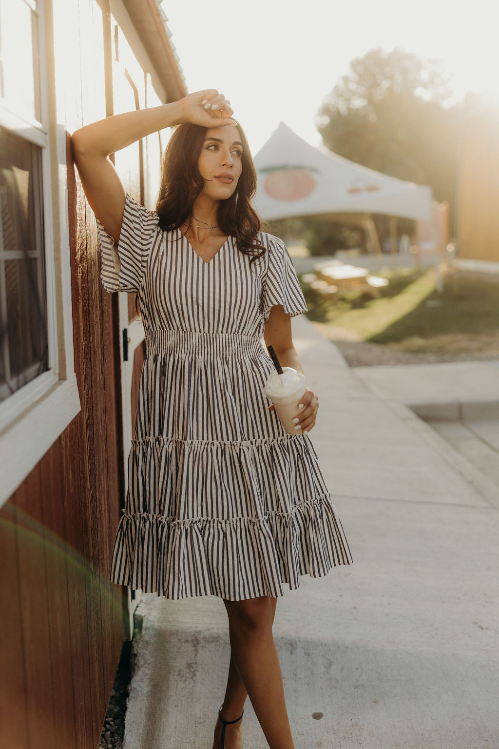 THE JEMMA STRIPED DRESS - CHARCOAL