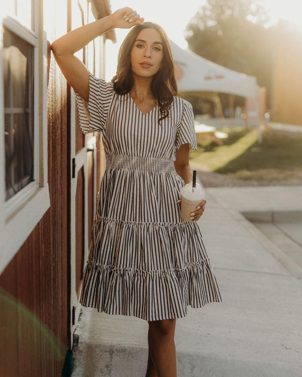 THE JEMMA STRIPED DRESS - CHARCOAL