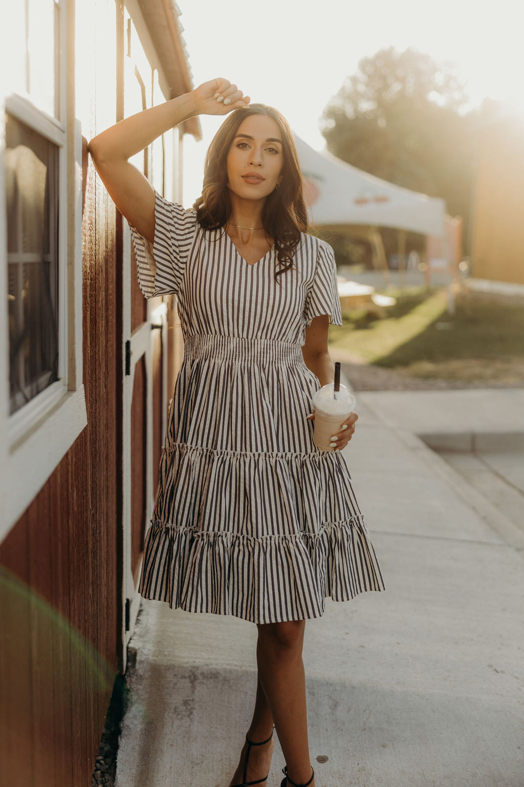 THE JEMMA STRIPED DRESS - CHARCOAL