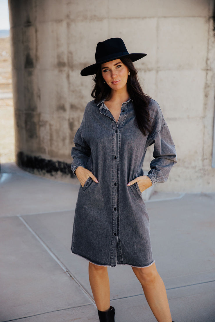 THE NORA DENIM DRESS - FADED BLACK