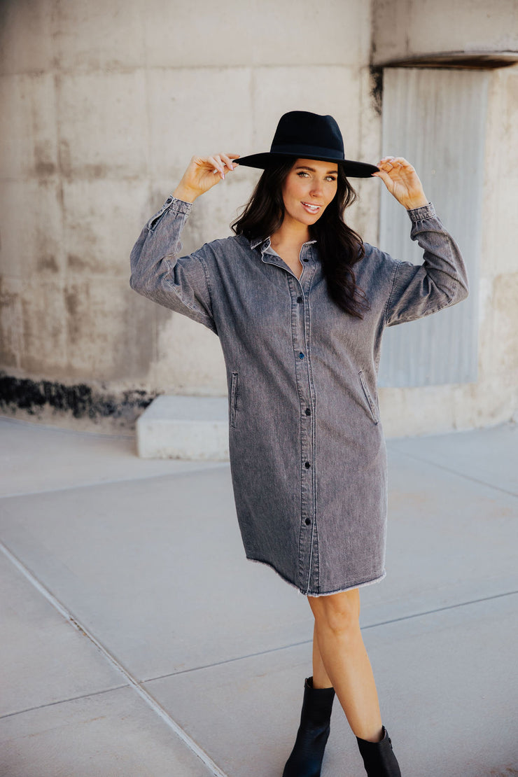 THE NORA DENIM DRESS - FADED BLACK