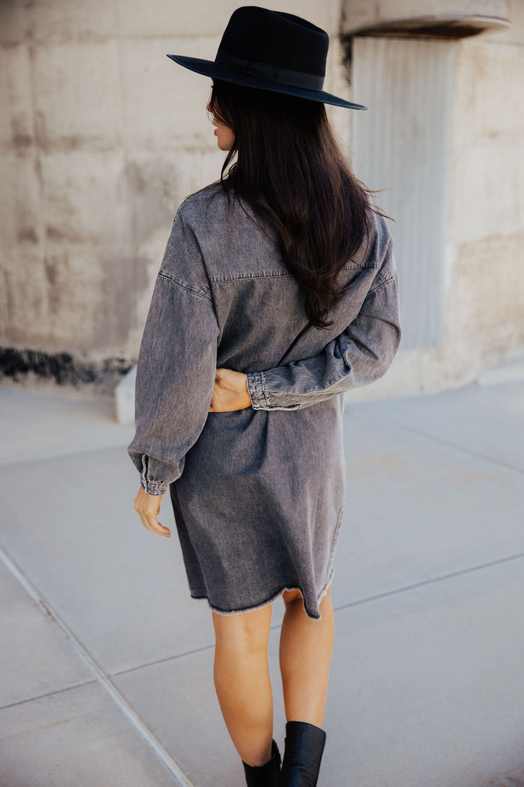 THE NORA DENIM DRESS - FADED BLACK