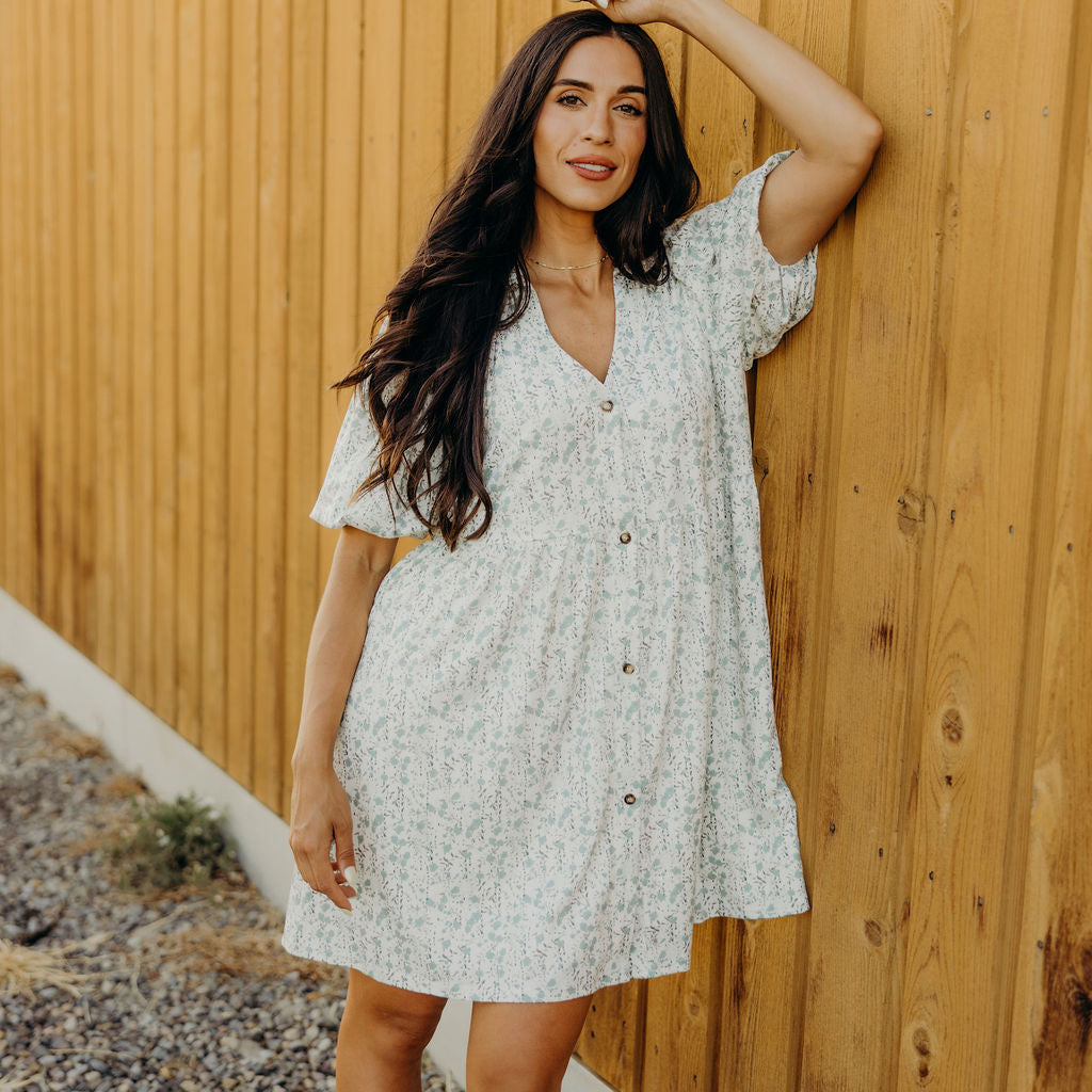 THE CHEYENNE PRINTED DRESS - DUSTY TURQUOISE