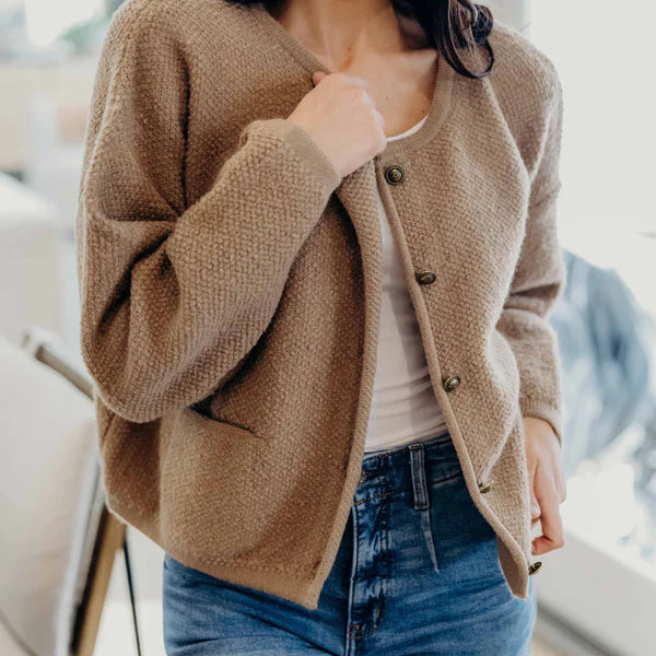 THE BUTTON FRONT CARDIGAN - SESAME
