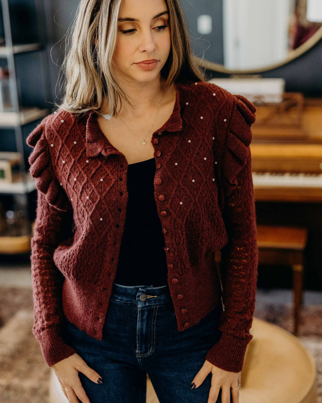 CROCHET CARDIGAN - BORDEAUX