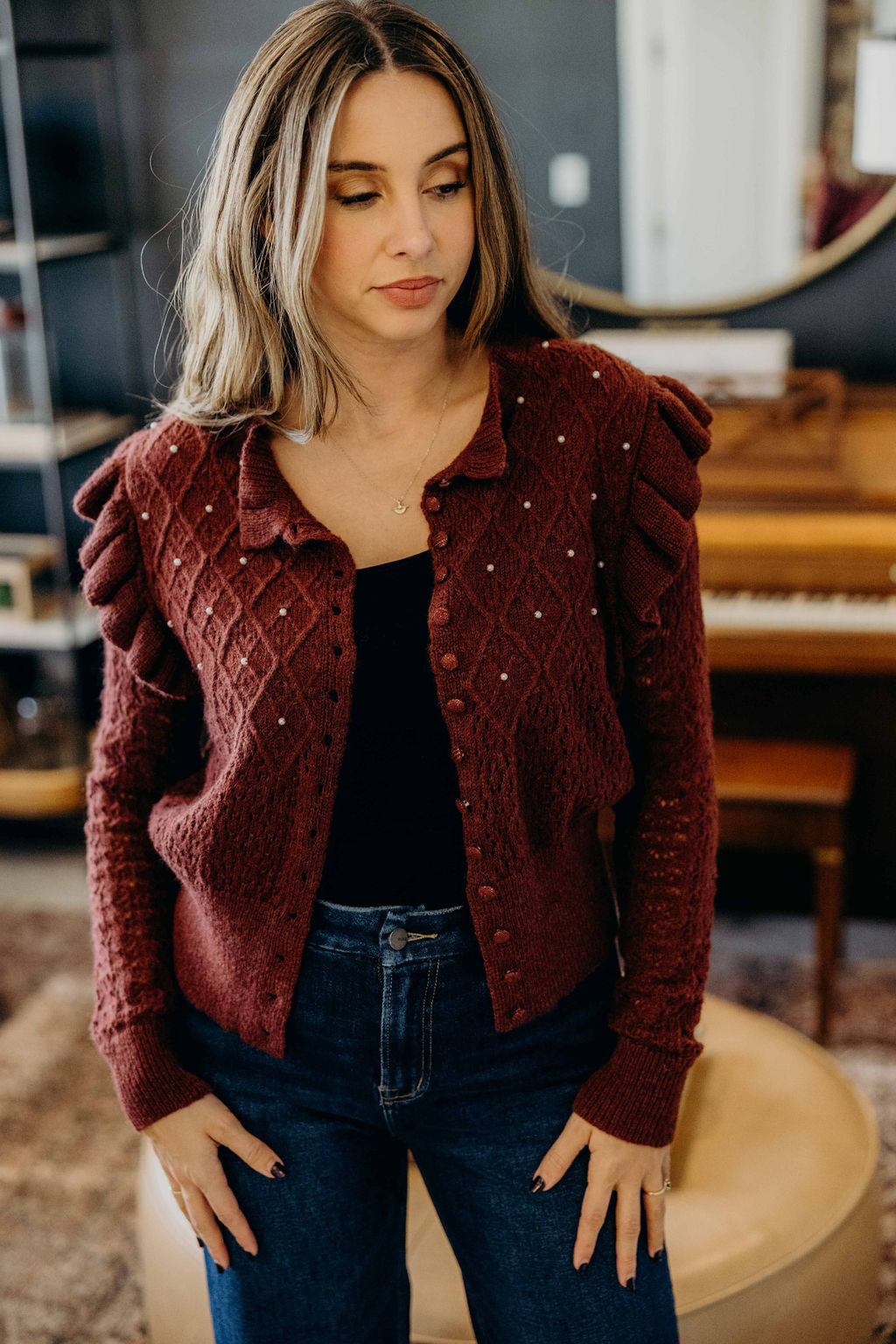 CROCHET CARDIGAN - BORDEAUX