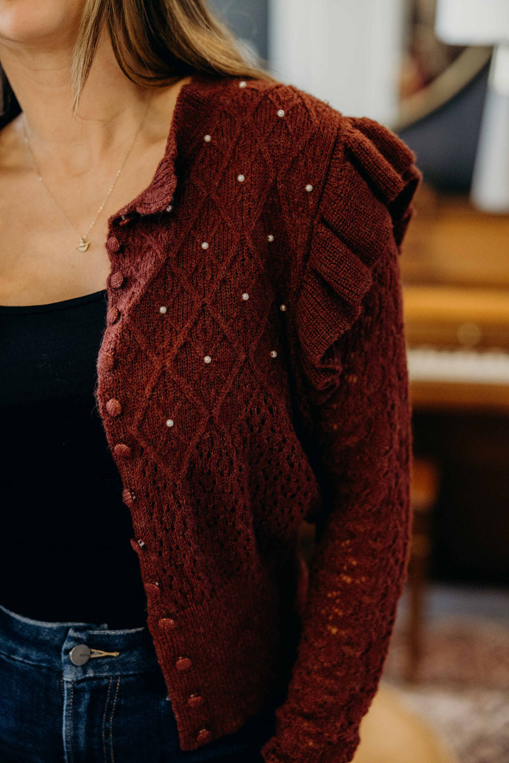 CROCHET CARDIGAN - BORDEAUX