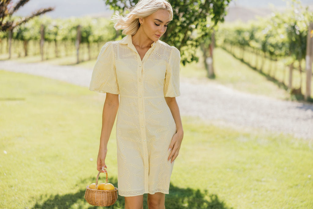 THE STERLING EYELET DRESS - LEMON
