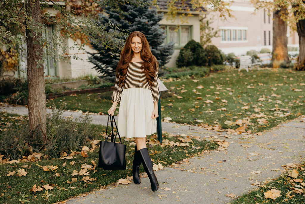 THE DAWN DRESS - OLIVE STRIPED