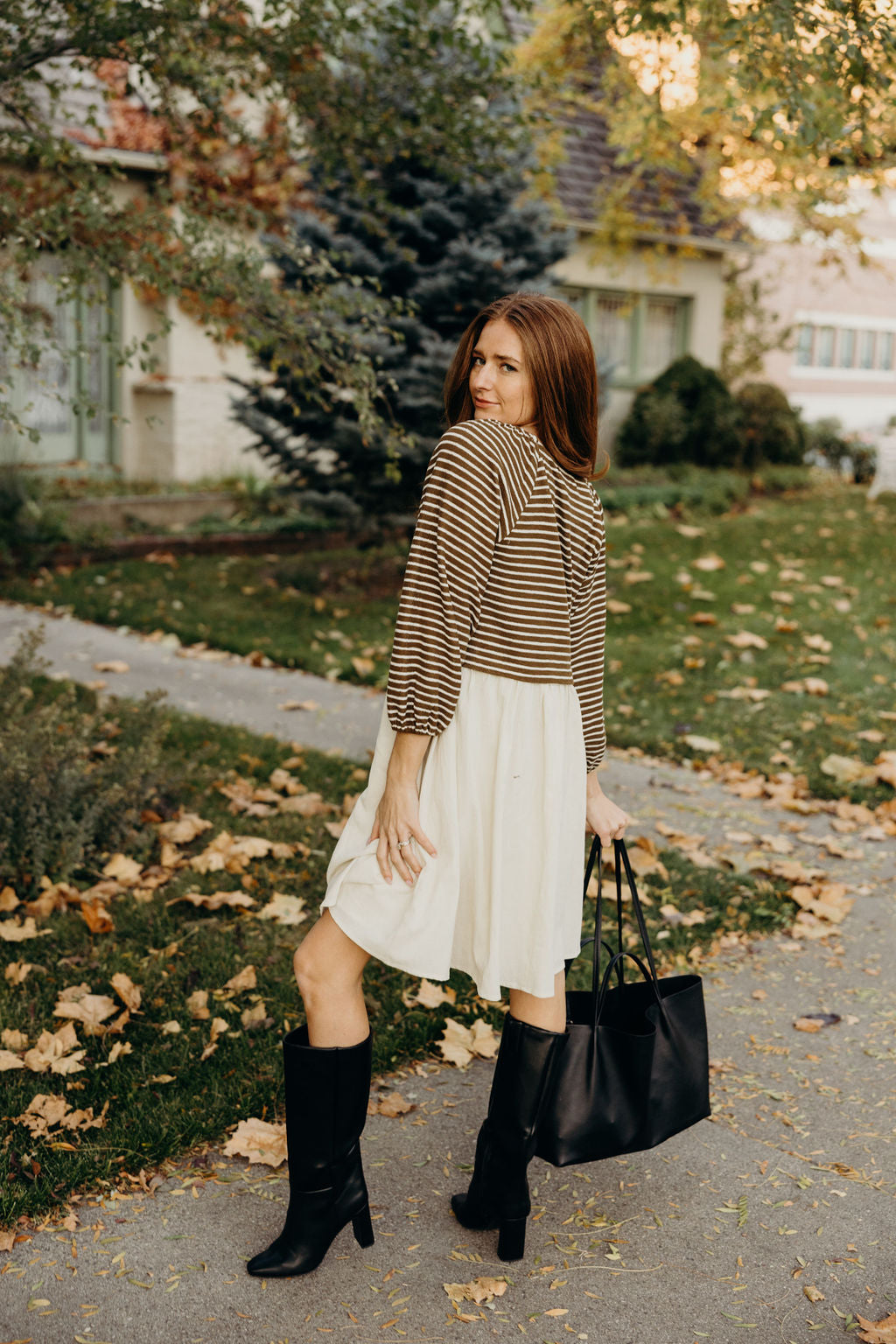 THE DAWN DRESS - OLIVE STRIPED