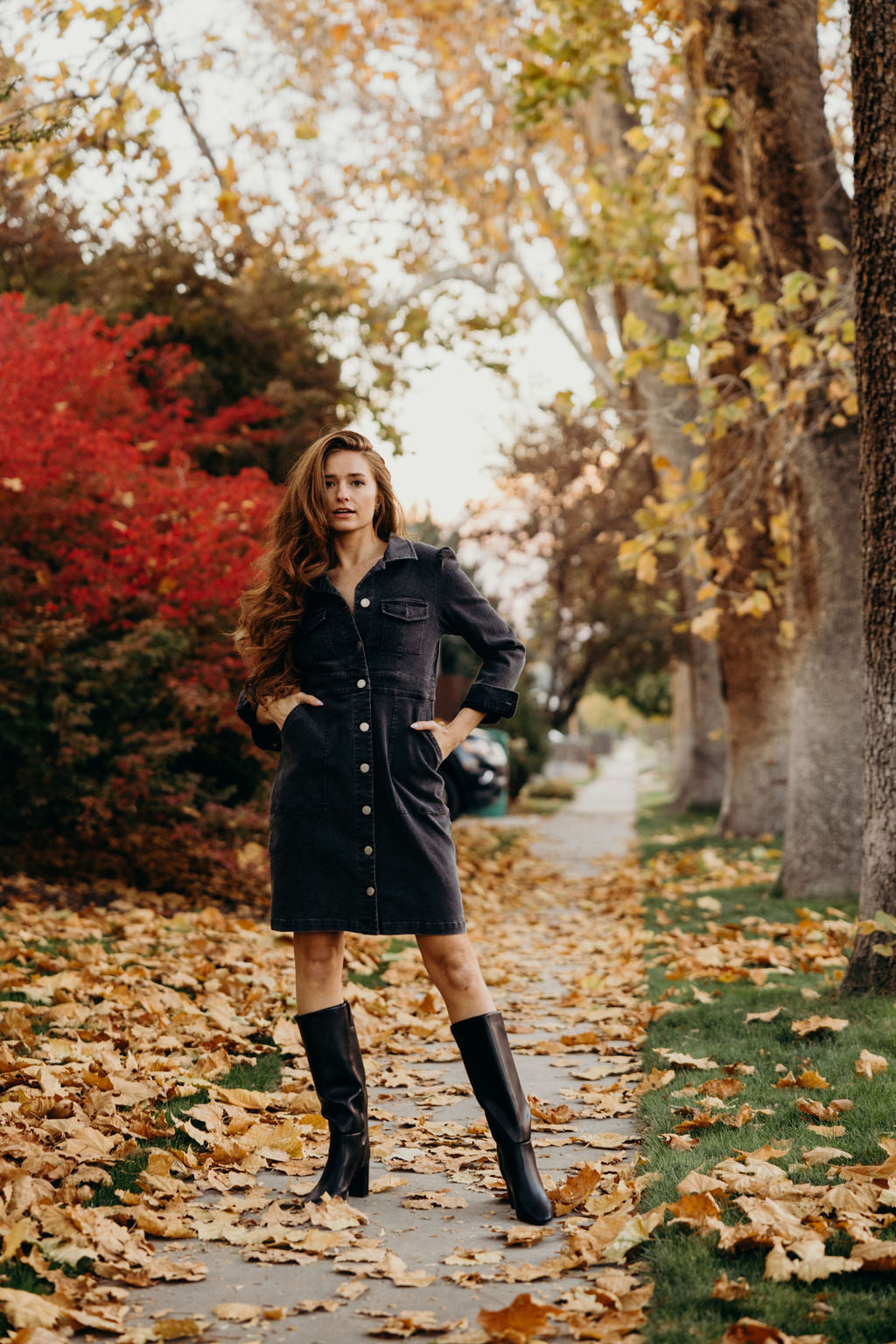 THE MAE DENIM DRESS - BLACK WASH