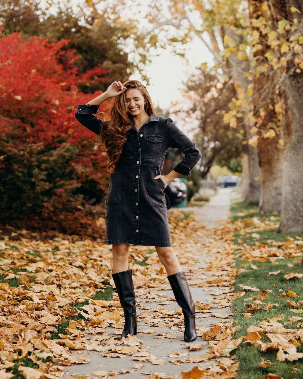 THE MAE DENIM DRESS - BLACK WASH